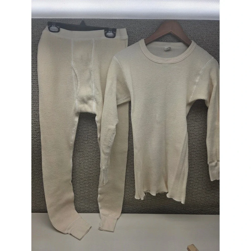 Mens JE Morgan All Natural Waffle Knit Thermal Set Cream Made in USA Large 42-44